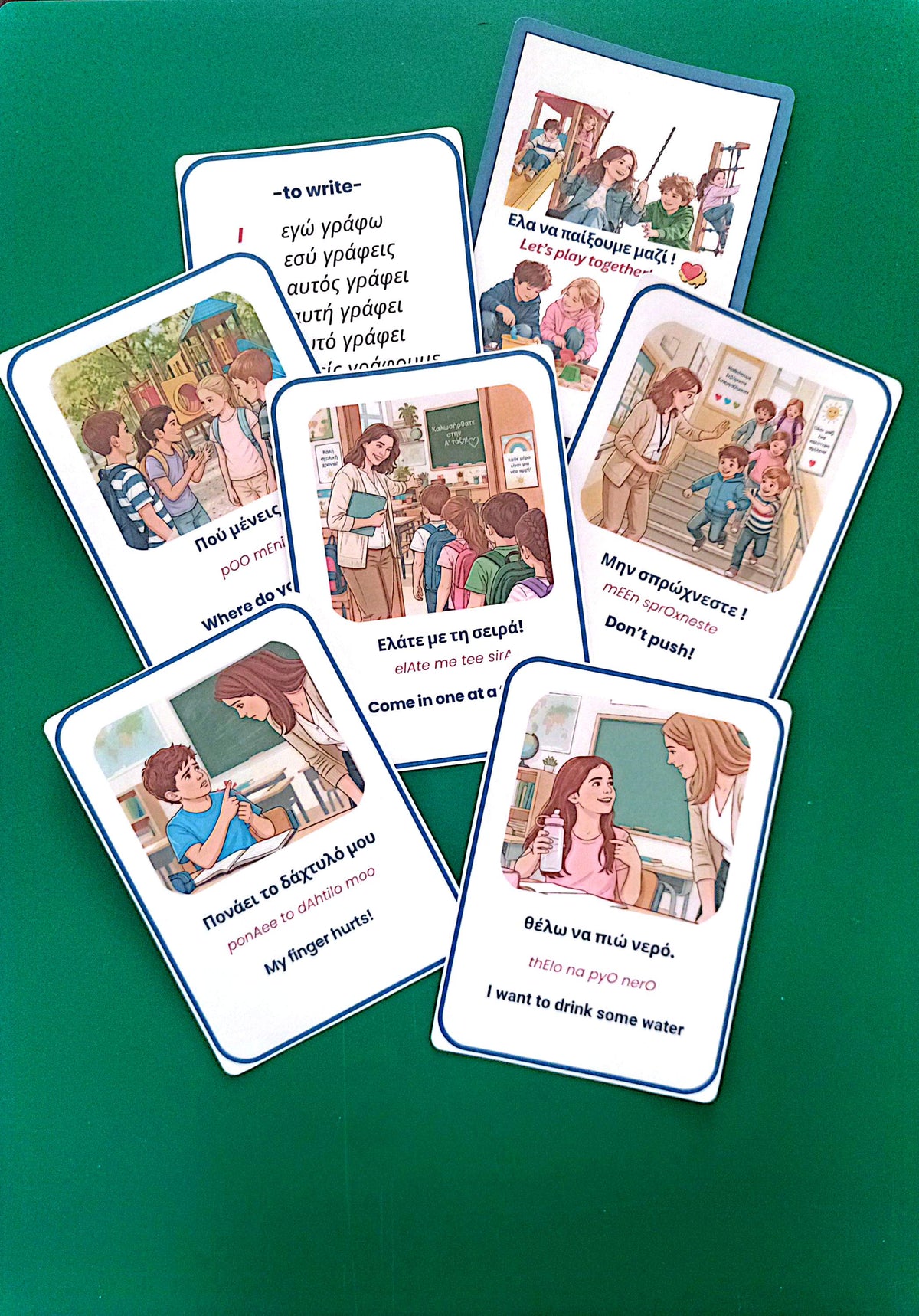 Greek for Kids – 50 Printable Learning Pages | Everyday Phrases, School Expressions & 15 Verb Conjugation Charts | Greek–English PDF